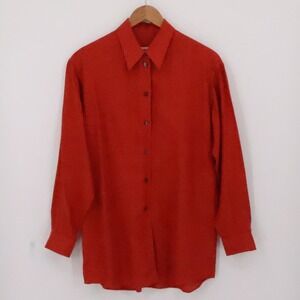 Country Road Linen Button Shirt Womens Coastal Vacation Resort Orange Size S